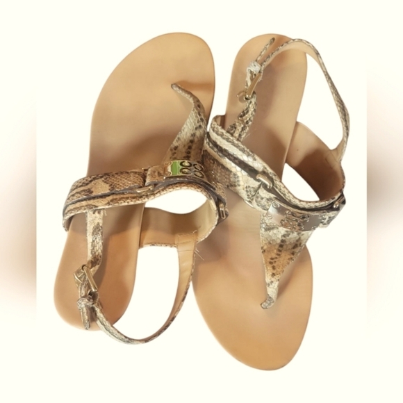 Coach Women's Danielle Wedge Thong T Strap Snakeskin Embossed Sandals Sz 7 1/2 B - Picture 3 of 11